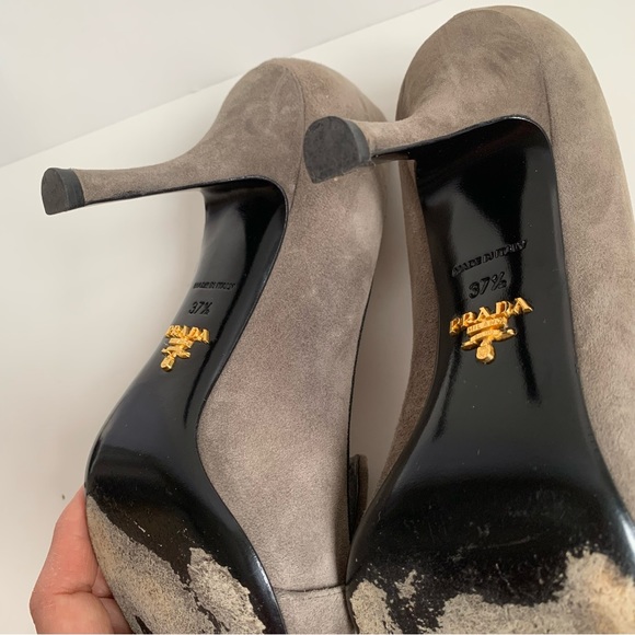 Prada Mid Heel Pointed Loafer Pump with Buckle Grey - Picture 11 of 17